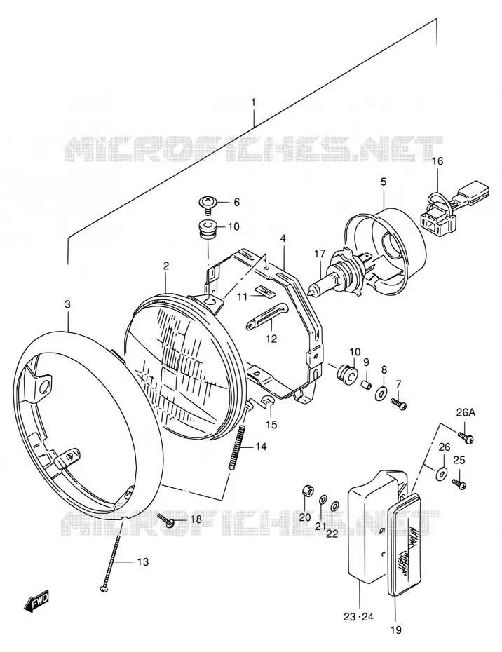 KOPLAMP (MODELE T/V/W/X/Y) Suzuki MOTO 650 BOULEVARD 2000  LS650P Y (E03,E28,E33)