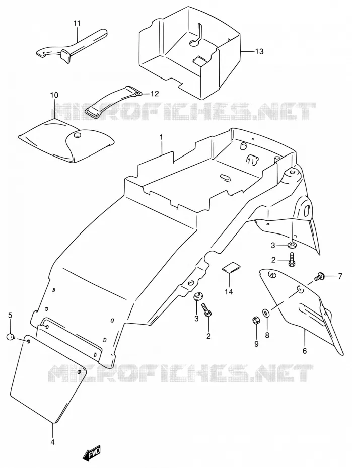 ACHTERSPATBORD (MODELE T/V) Suzuki MOTO 600 RF 1997  RF600R V/RF600RU V
