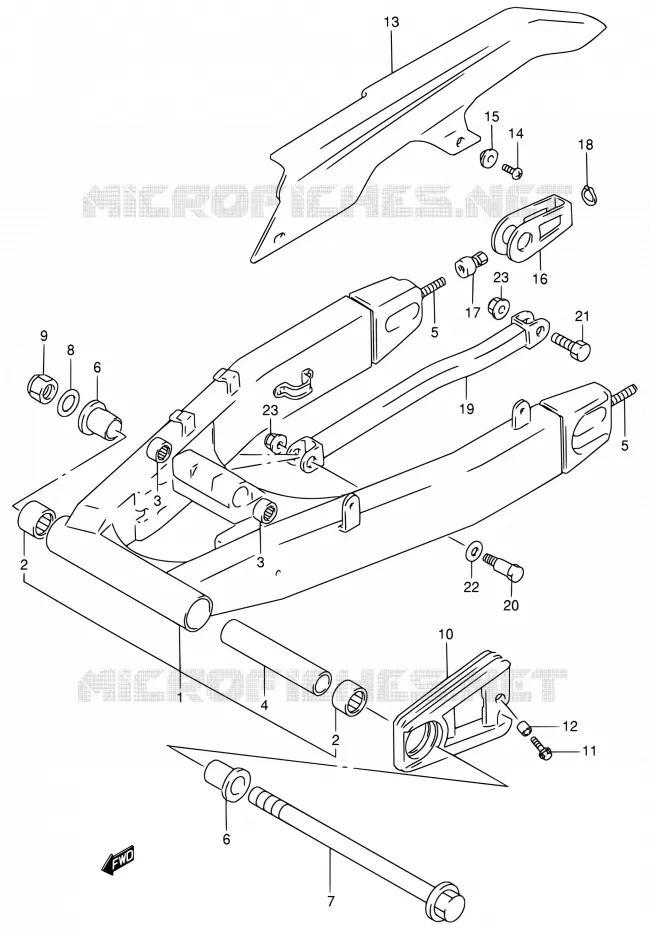 SWINGARM (MODELE T/V/W) Suzuki MOTO 900 RF 1996  RF900R T (E02,E04,E18,E22,E24,E25,E34,E37,E39)