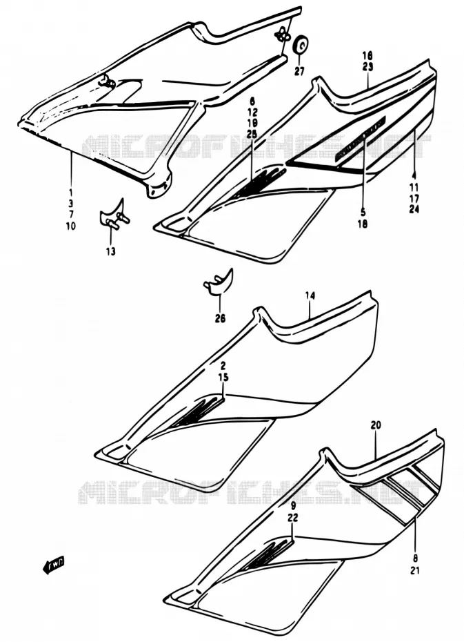 ACHTER KUIP  (MODELE D/E/F/G) Suzuki MOTO 50 RG 1983  RG50 G/RG50 G1