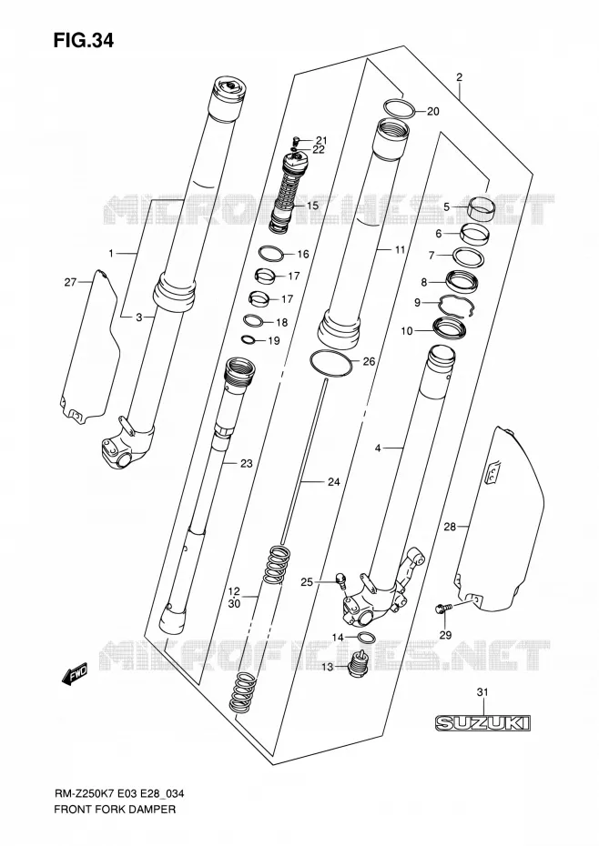 FRONT SCHOKDEMPER (MODEL K7) Suzuki MOTO 250 RM-Z 2007  RM-Z250 K7 (E03,E28,E33)