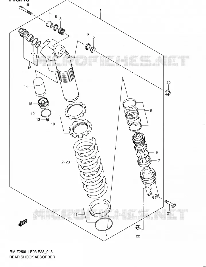 ACHTER SCHOKDEMPER (RM-250L1 E28) Suzuki MOTO 250 RM-Z 2011  RM-Z250 L1 (E03,E28,E33)