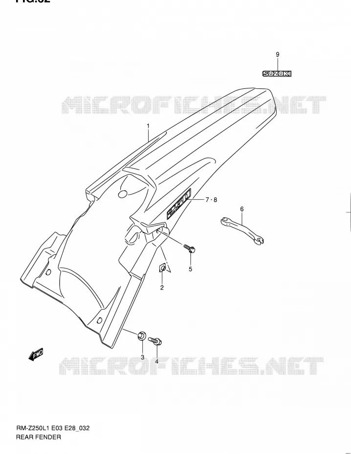 ACHTERSPATBORD Suzuki MOTO 250 RM-Z 2012  RM-Z250 L1 (E03,E28,E33)