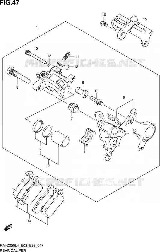 REAR CALIPER Suzuki MOTO 250 RM-Z 2014  RM-Z250 L4 (E03,E28,E33)