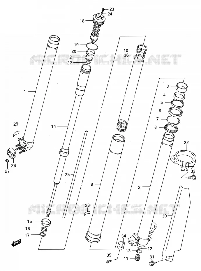 FRONT SCHOKDEMPER (MODELE R/S) Suzuki MOTO 250 RM 1995  RM250 S (E03,E28,E33)