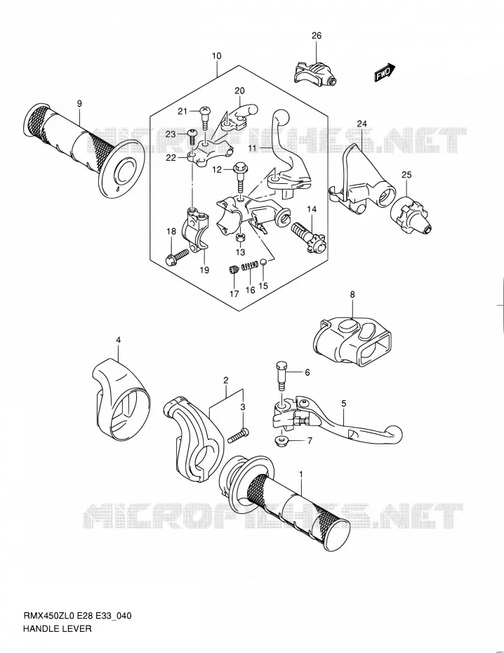 HANDGRIPS - LEVERS Suzuki MOTO 450 RMX 2012  RMX450Z L0 (E03,E28,E33)