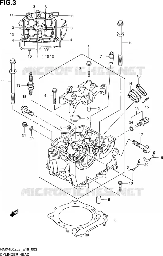CILINDERKOP Suzuki MOTO 450 RMX 2012  RMX450Z L3 (E19)