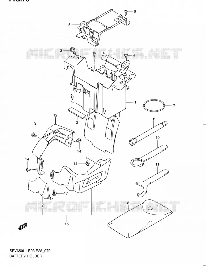 ACCU BOX - TOOLS (SFV650AL1 E33) Suzuki MOTO 650 GLADIUS 2011  SFV650 L1 (E03,E28,E33)