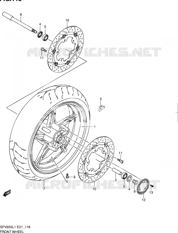 VOORWIEL (SFV650AL1 E21) Suzuki MOTO 650 GLADIUS 2011  SFV650L1(E24)