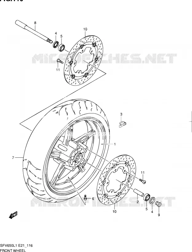 VOORWIEL (SFV650L1 E21) Suzuki MOTO 650 GLADIUS 2011  SFV650L1(E24)