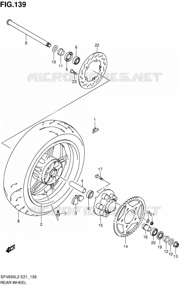 ACHTERWIEL (SFV650L2 E24) Suzuki MOTO 650 GLADIUS 2012  SFV650L2(E21)
