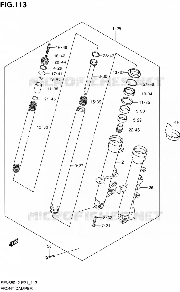 FRONT SCHOKDEMPER (SFV650AL2 E21) Suzuki MOTO 650 GLADIUS 2012  SFV650L2(E21)
