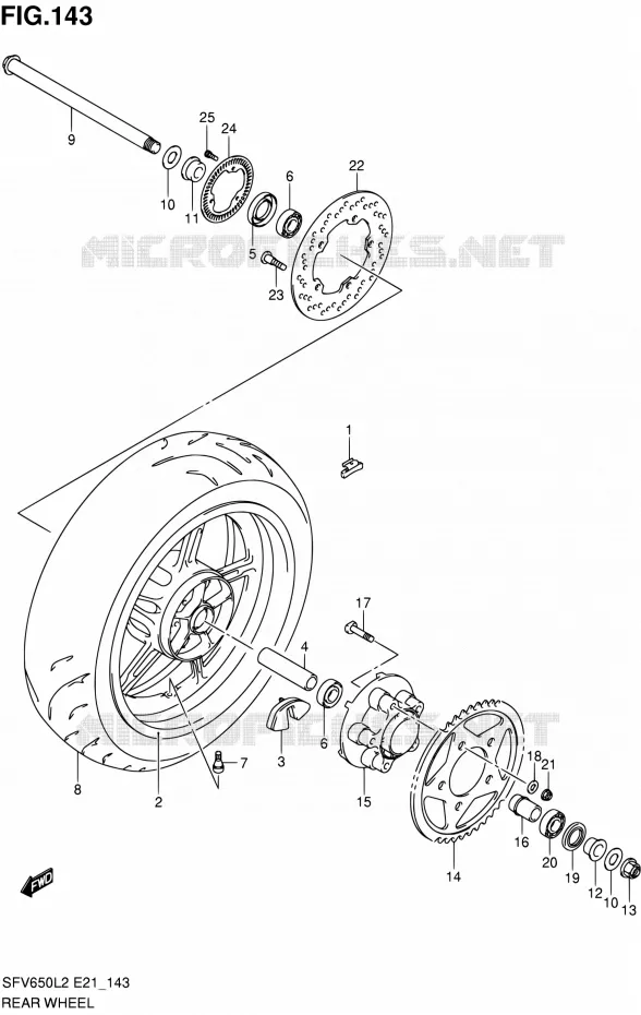 ACHTERWIEL (SFV650UAL2 E21) Suzuki MOTO 650 GLADIUS 2012  SFV650L2(E24)