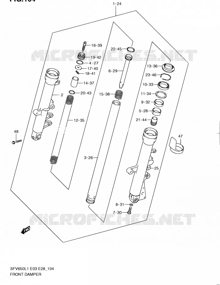 FRONT SCHOKDEMPER (SFV650L1 E03) Suzuki MOTO 650 GLADIUS 2011  SFV650A L1 (E03,E28,E33)
