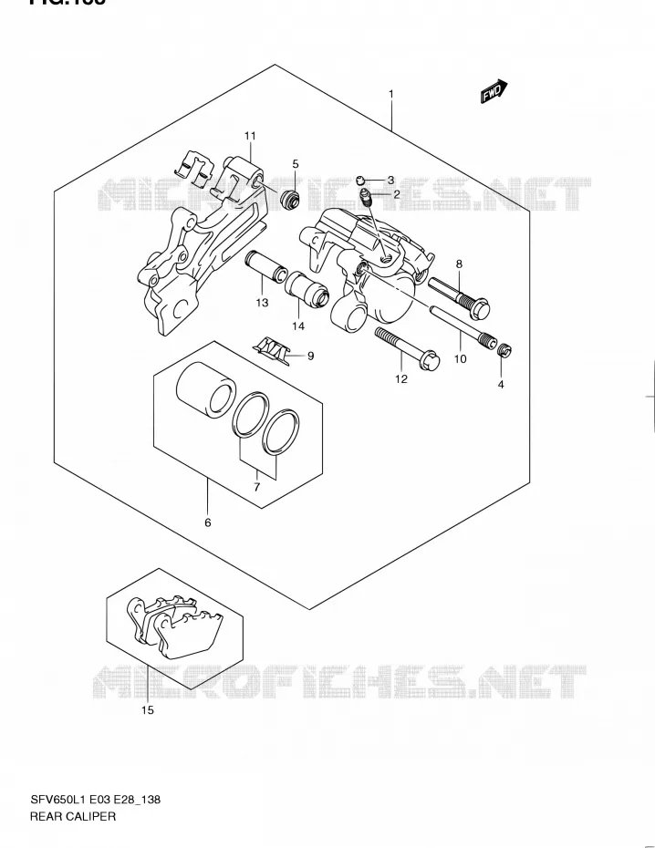 REAR CALIPER (SFV650L1 E28) Suzuki MOTO 650 GLADIUS 2011  SFV650A L1 (E03,E28,E33)