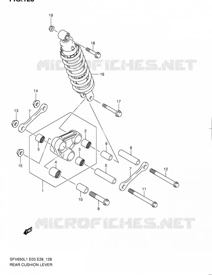 SCHOKBREKER AANEENSCHAKELING (SFV650L1 E28) Suzuki MOTO 650 GLADIUS 2011  SFV650A L1 (E03,E28,E33)