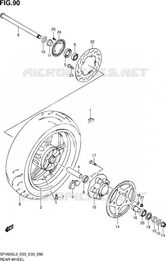 ACHTERWIEL (SFV650AL3 E33) Suzuki MOTO 650 GLADIUS 2013  SFV650A L3 (E03,E28,E33)