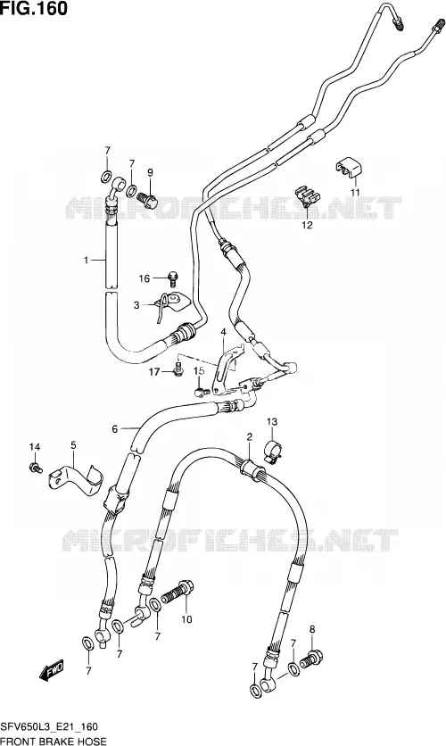 FRONT REMSLANG (SFV650AUEL3 E21) Suzuki MOTO 650 GLADIUS 2016  SFV650A L3 (E21)