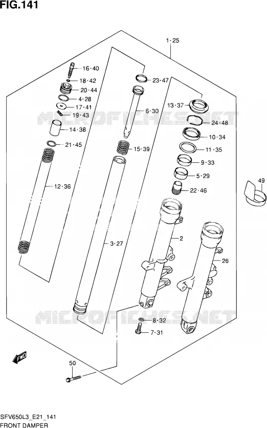 FRONT SCHOKDEMPER (SFV650UL3 E21) Suzuki MOTO 650 GLADIUS 2013  SFV650A L3 (E21)
