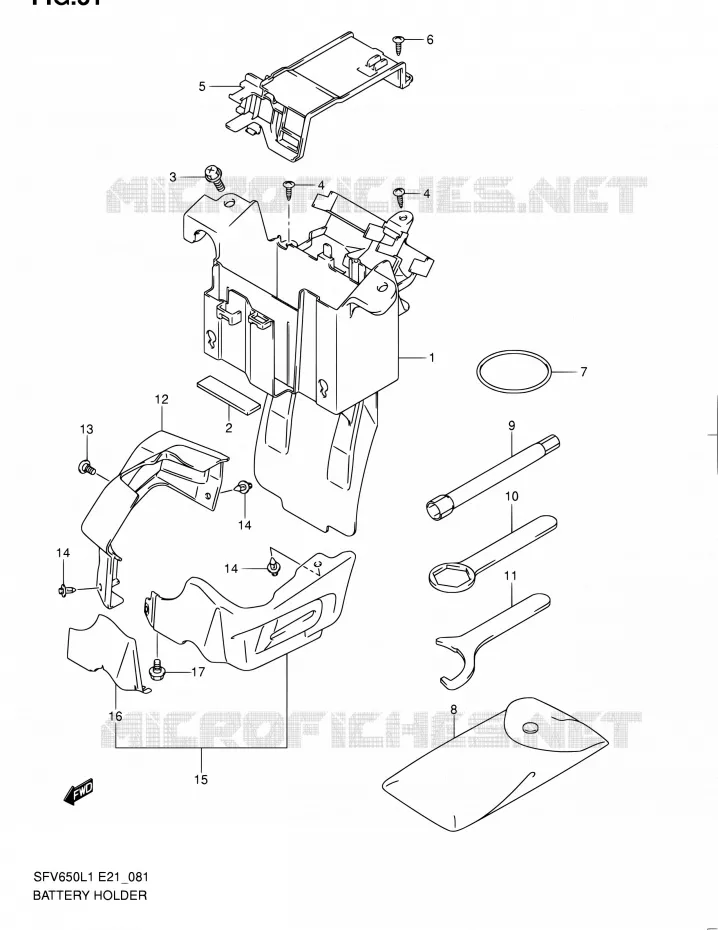 ACCU BOX - TOOLS (SFV650UAL1 E21) Suzuki MOTO 650 GLADIUS 2011  SFV650UL1(E24)
