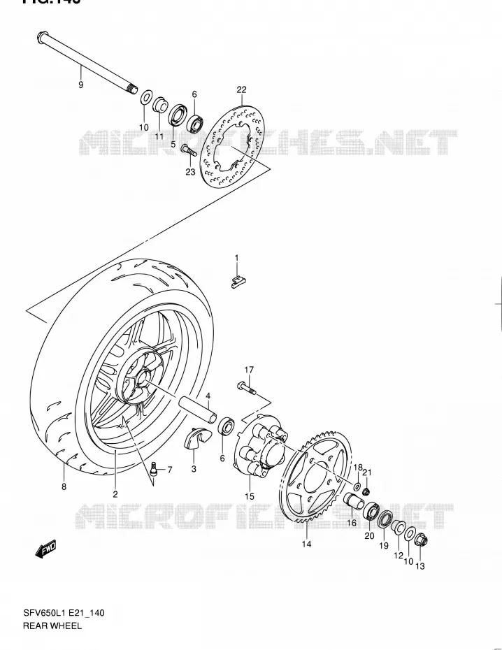 ACHTERWIEL (SFV650L1 E24) Suzuki MOTO 650 GLADIUS 2011  SFV650UL1(E24)