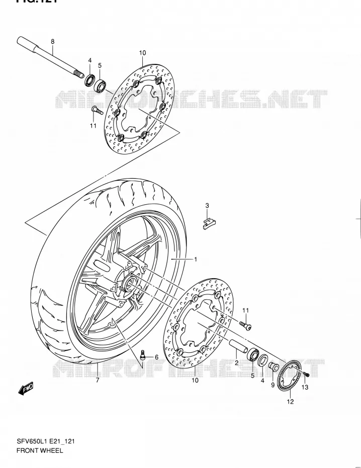 VOORWIEL (SFV650UAL1 E21) Suzuki MOTO 650 GLADIUS 2011  SFV650UL1(E24)