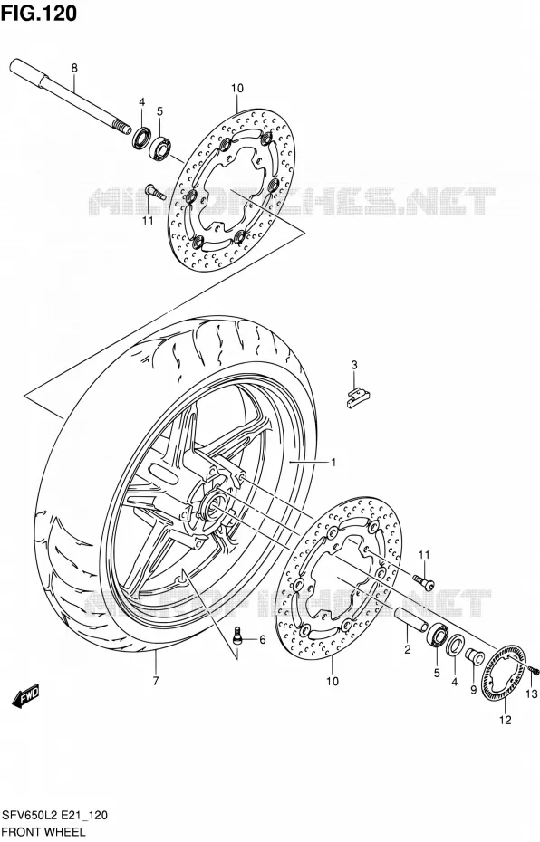 VOORWIEL (SFV650AL2 E21) Suzuki MOTO 650 GLADIUS 2012  SFV650UL2(E24)
