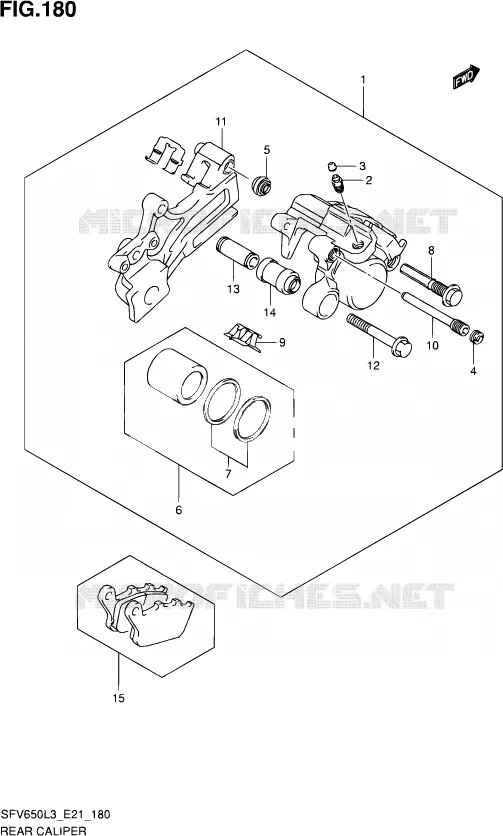 REAR CALIPER (SFV650AUEL3 E21) Suzuki MOTO 650 GLADIUS 2013  SFV650U L3 (E24)