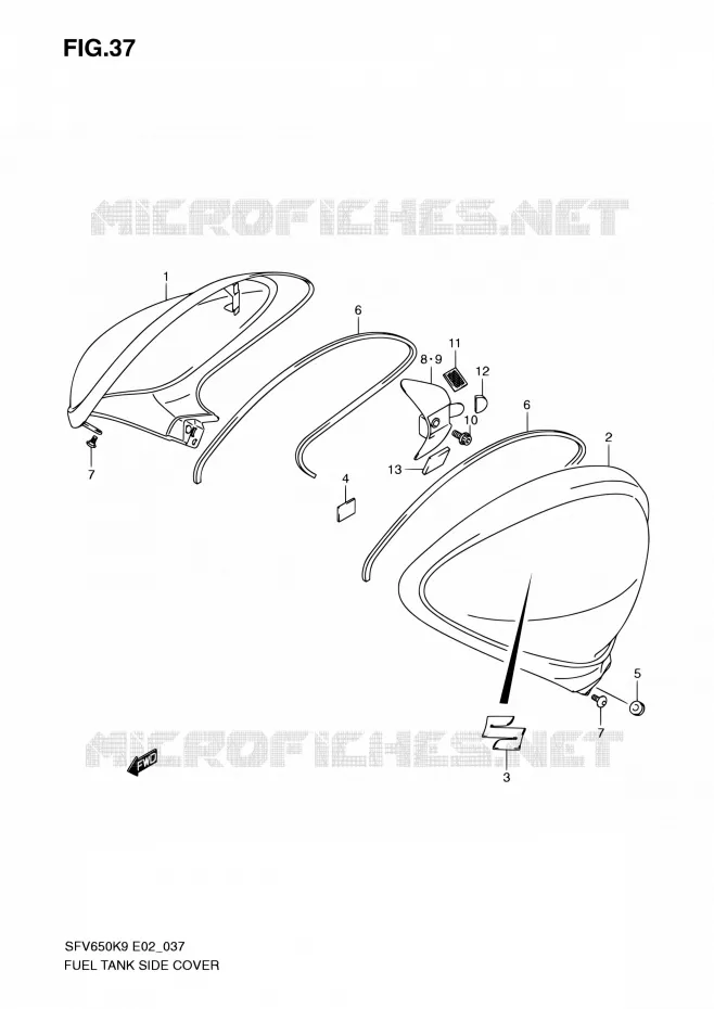 FUEL TANK ZIJKLEP (MODEL K9) Suzuki MOTO 650 GLADIUS 2009  SFV650UAK9(E19)