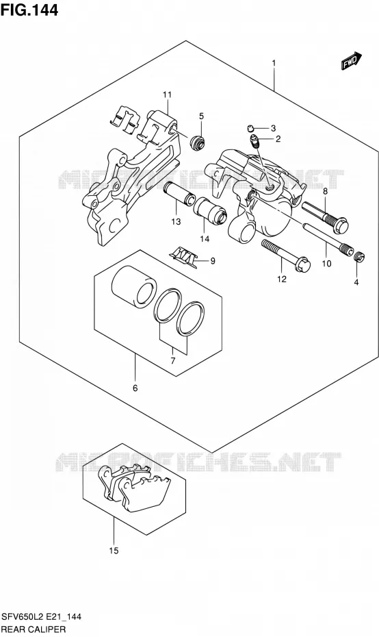 REAR CALIPER (SFV650L2 E21) Suzuki MOTO 650 GLADIUS 2012  SFV650UAL2(E21)