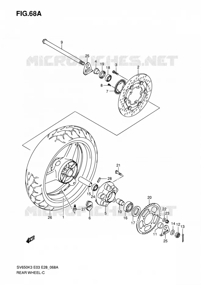 ACHTERWIEL (SV650AK7/SAK7) Suzuki MOTO 650 SV 2004  SV650K4/SV650SK4