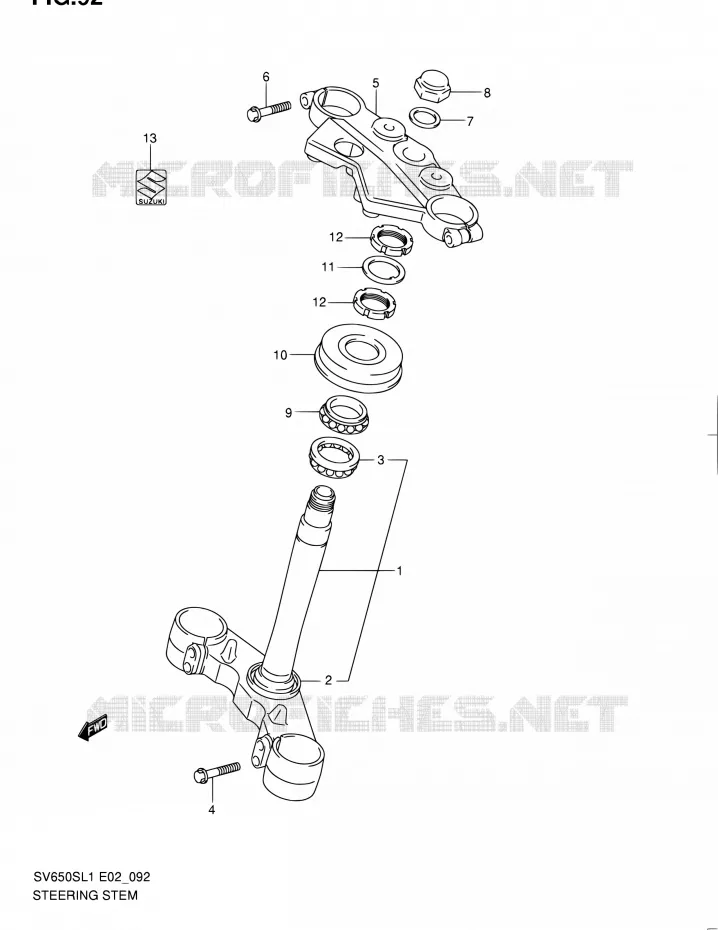 STUURKOLOM (SV650SUL1 E24) Suzuki MOTO 650 SV 2011  SV650SL1(E24)