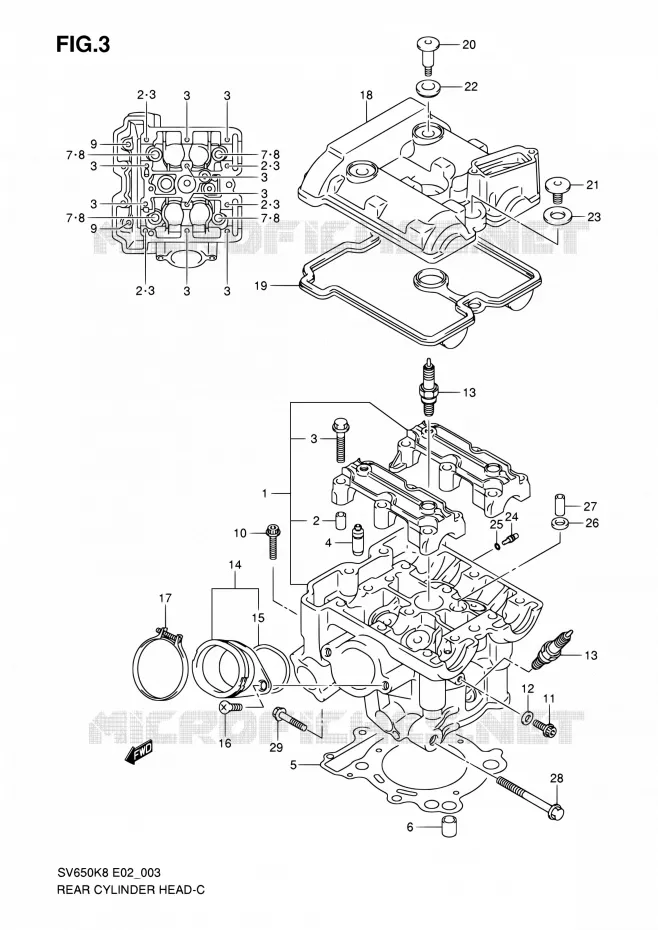 ACHTER CILINDERKOP Suzuki MOTO 650 SV 2008  SV650SAK8(E19)