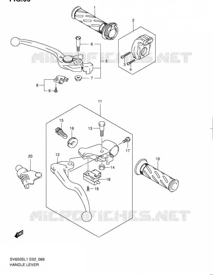 HANDGRIPS - LEVERS (SV650SL1 E02) Suzuki MOTO 650 SV 2011  SV650SAL1(E24)