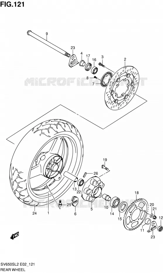 ACHTERWIEL (SV650SAL2 E24) Suzuki MOTO 650 SV 2012  SV650SAL2(E24)