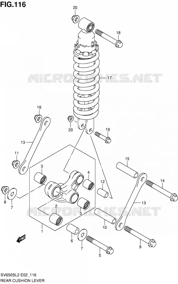 SCHOKBREKER AANEENSCHAKELING (SV650SUL2 E24) Suzuki MOTO 650 SV 2012  SV650SAL2(E24)