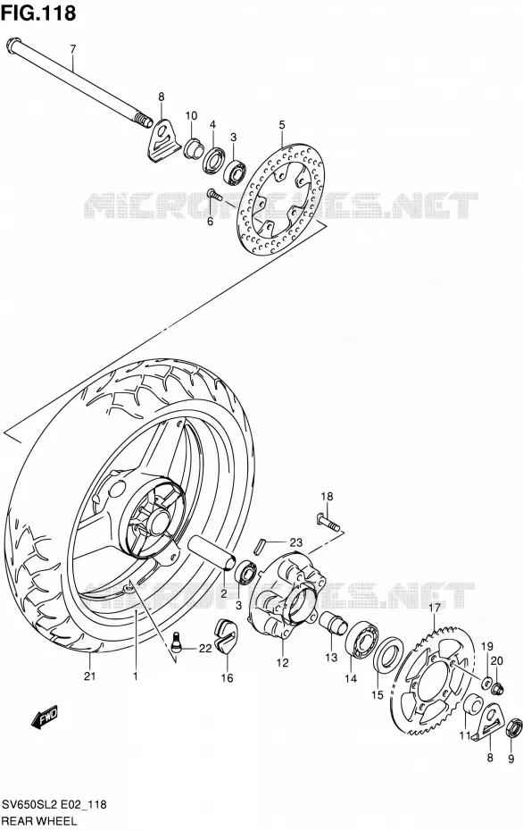 ACHTERWIEL (SV650SL2 E02) Suzuki MOTO 650 SV 2012  SV650SUL2(E24)