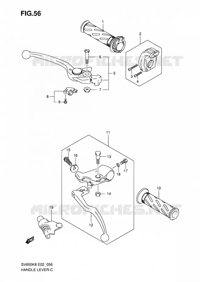 HANDGRIPS - LEVERS (MODEL K8/K9) Suzuki MOTO 650 SV 2009  SV650UK9(E19)