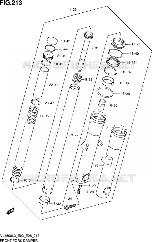 VOORVORK (VL1500BL3 E03) Suzuki MOTO 1500 BOULEVARD 2013  VL1500 L3/VL1500B L3 (E03,E28,E33)