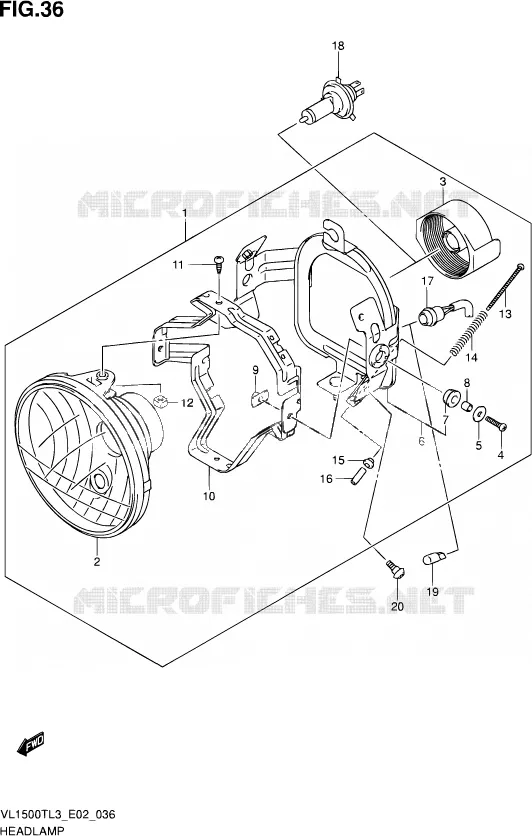 KOPLAMP (VL1500TL3 E19) Suzuki MOTO 1500 INTRUDER 2014  VL1500T L3 (E19)