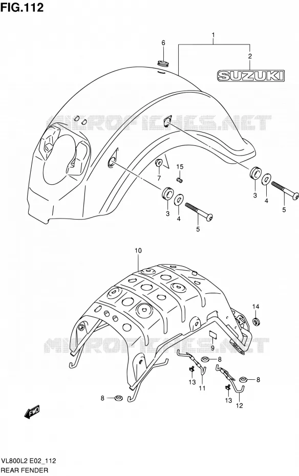 ACHTERSPATBORD (VL800L2 E24) Suzuki MOTO 800 VOLUSIA 2012  VL800L2