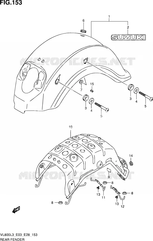 ACHTERSPATBORD (VL800L3 E03) Suzuki MOTO 800 VOLUSIA 2013  VL800 L3/VL800T L3/VL800C L3