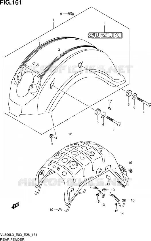 ACHTERSPATBORD (VL800TL3 E33) Suzuki MOTO 800 VOLUSIA 2013  VL800 L3/VL800T L3/VL800C L3