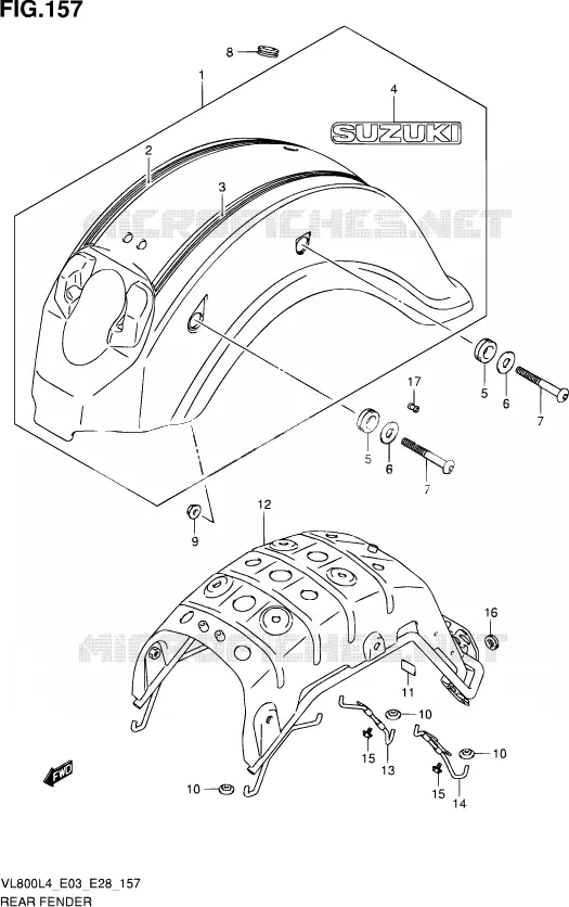 ACHTERSPATBORD (VL800CL4 E28) Suzuki MOTO 800 VOLUSIA 2014  VL800 L4/VL800T L4/VL800C L4