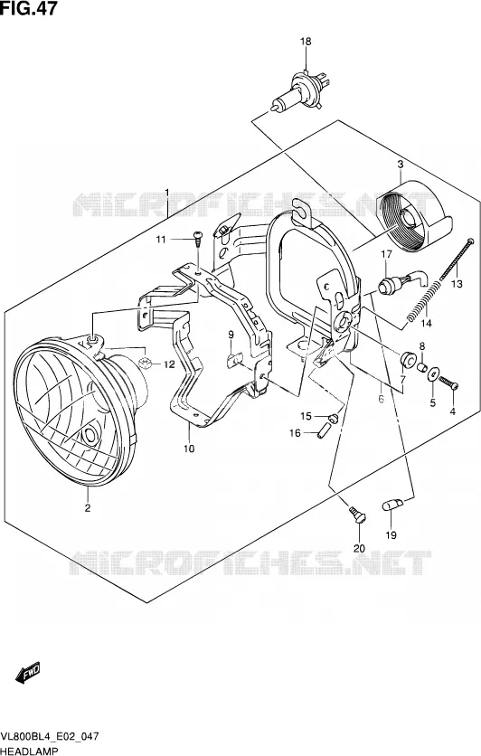 KOPLAMP (VL800BL4 E19) Suzuki MOTO 800 INTRUDER 2014  VL800B L4 (E19)