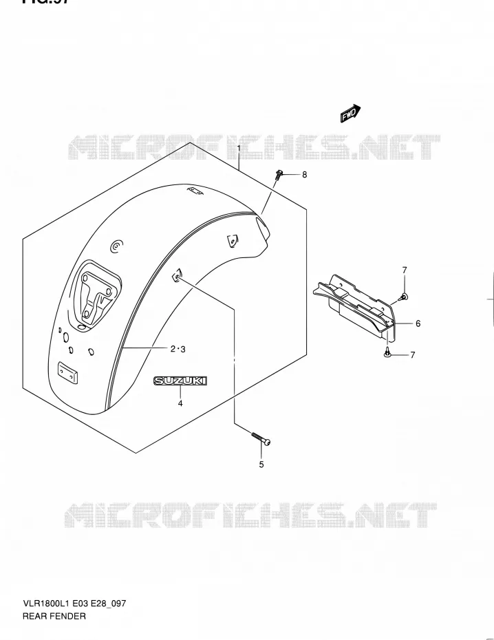 ACHTERSPATBORD (VLR1800TL1 E28) Suzuki MOTO 1800 BOULEVARD 2011  VLR1800 L1/VLR1800T L1 (E03,E28,E33)