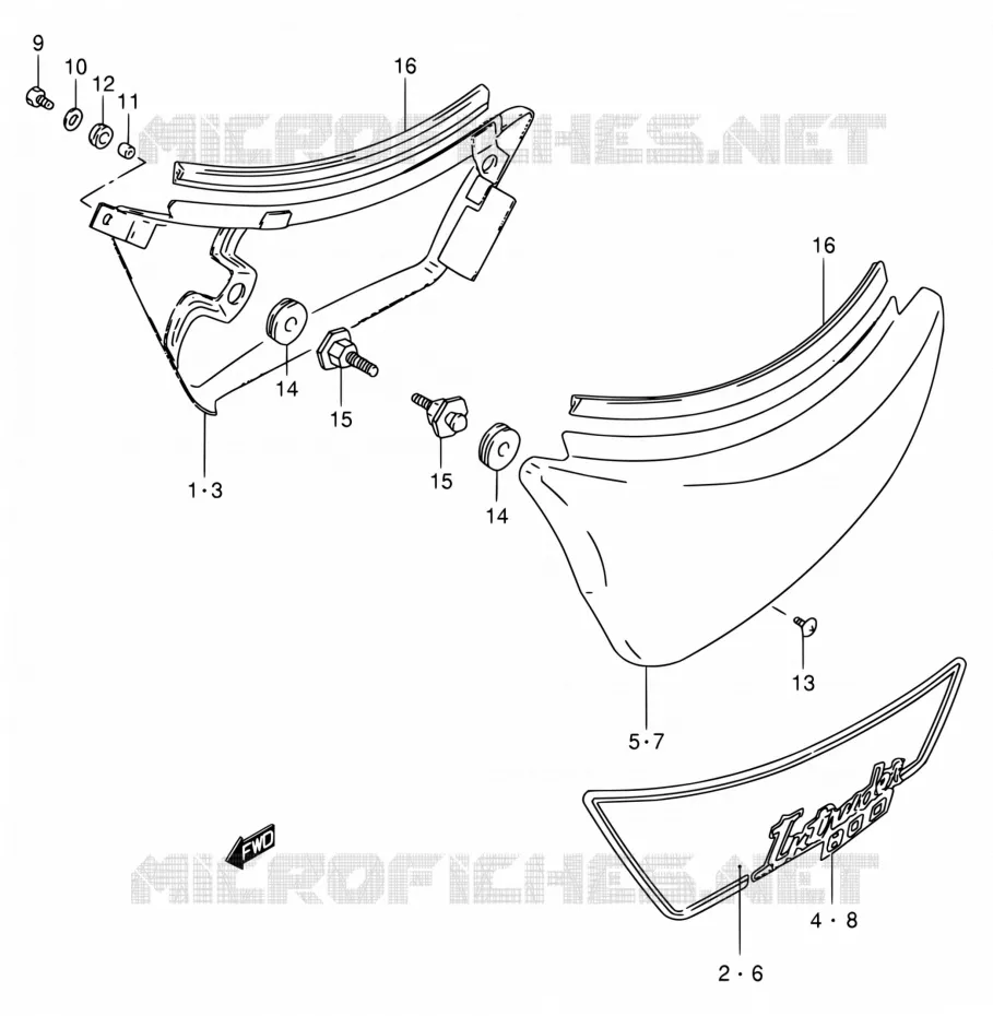 ACHTER KUIP  (MODELE N/P/R) Suzuki MOTO 800 INTRUDER 1992  VS800GL N (E01,E02,E04,E16,E17,E18,E21,E22,E25,E34,E39,E53)