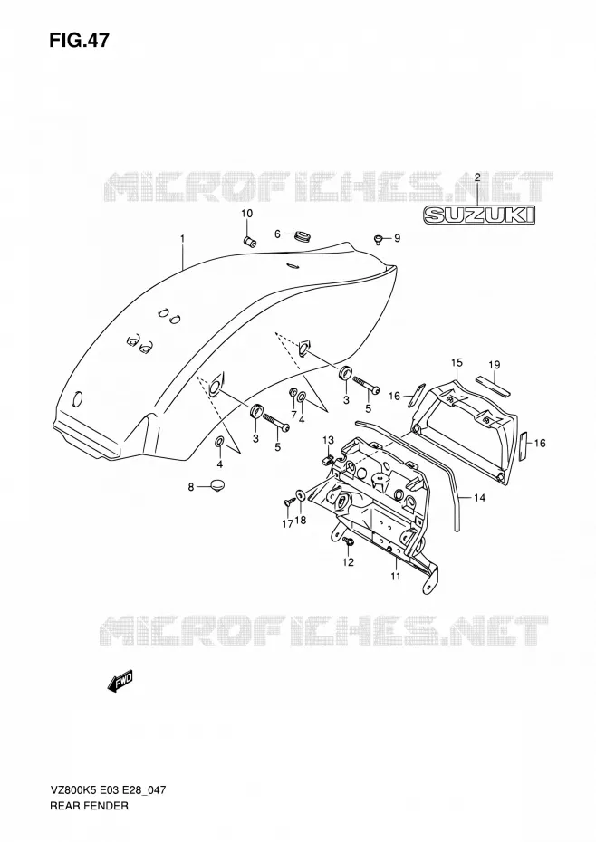 ACHTERSPATBORD (VZ800) Suzuki MOTO 800 MARAUDER 2008  VZ800Z K8 (E03,E28,E33)