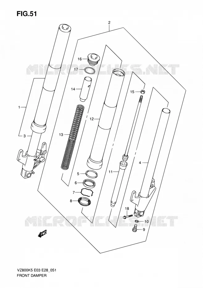 FRONT SCHOKDEMPER Suzuki MOTO 800 MARAUDER 2009  VZ800Z K9 (E03,E28,E33)