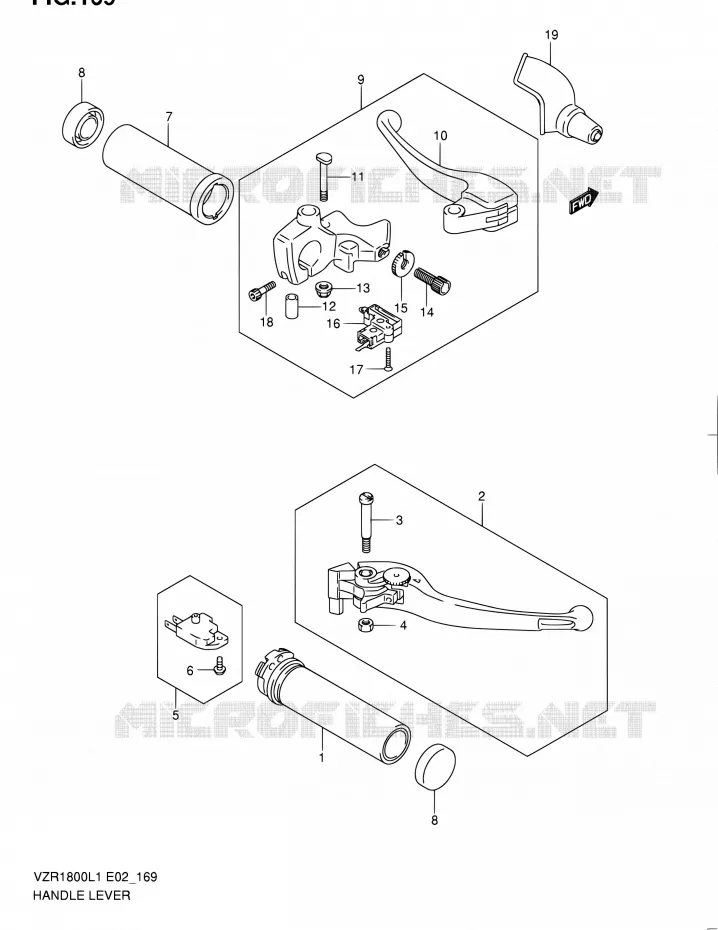 HANDGRIPS - LEVERS (VZR1800ZL1 E24) Suzuki MOTO 1800 INTRUDER 2011  VZR1800L1(E19)